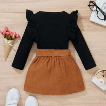 fhutpw Baby Toddler Girl Outfits Fall Winter Clothes Turtleneck Knitted Cotton Long Sleeves Tops & Button Mini Skirts Set