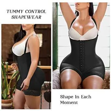 YIANNA Fajas Colombianas Shapewear for Women Tummy Control Post Surgery Compression Garment with Zipper Crotch,YA7260-Black-L