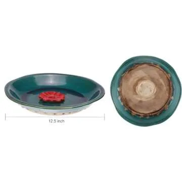 Topadorn Birdbath Ceramic Bowl Decor for Bee Bird Bath Outdoor Garden Vintage Yard,Blue with Red Flower