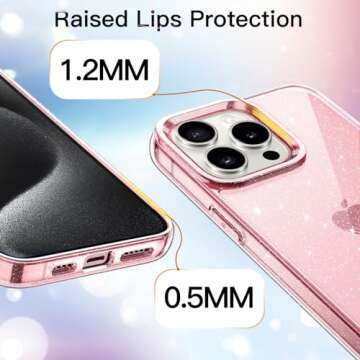 JETech Glitter Case for iPhone 15 Pro Max 6.7-Inch, Bling Sparkle Shockproof Phone Bumper Cover, Cute Sparkly for Women and Girls (Pink)