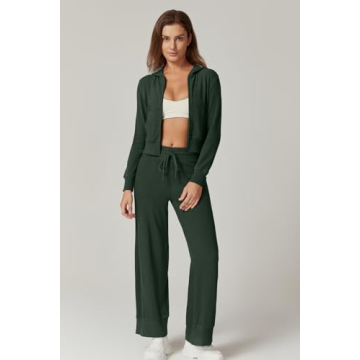 QINSEN Womens Cozy Hoodie Sweatpants Set Forest Green