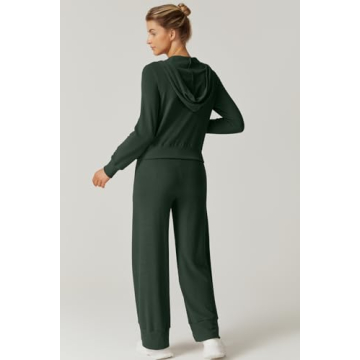 QINSEN Womens Cozy Hoodie Sweatpants Set Forest Green