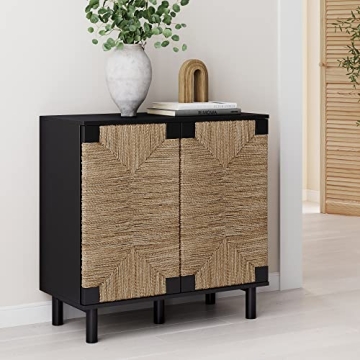 Nathan James Beacon Accent Natural Sideboard Storage Cabinet in Wire-Brushed Wood with Adjustable In...