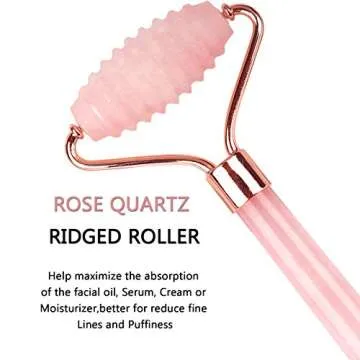 Deciniee Jade Roller, 3 in 1 Ridged Jade Roller and Gua Sha Facial Massager Tools,100% Natural Rose Quartz Jade Roller for Face,Eye,Neck