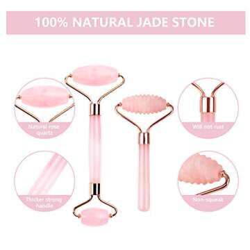 Deciniee Jade Roller, 3 in 1 Ridged Jade Roller and Gua Sha Facial Massager Tools,100% Natural Rose Quartz Jade Roller for Face,Eye,Neck