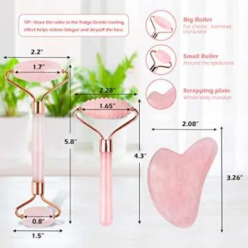 Deciniee Jade Roller, 3 in 1 Ridged Jade Roller and Gua Sha Facial Massager Tools,100% Natural Rose Quartz Jade Roller for Face,Eye,Neck