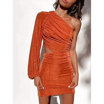 Glamaker Women's One Shoulder Bodycon Velvet Dress