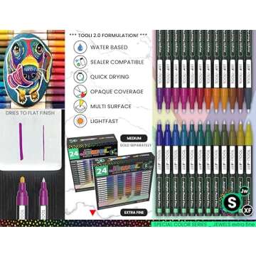 TOOLI-ART Acrylic Paint Markers Paint Pens Special Colors Set For Rock Painting, Canvas, Fabric, Glass, Mugs, Wood, Ceramics, Plastic, Multi-Surface. Non Toxic, Water-based (JEWEL XF)