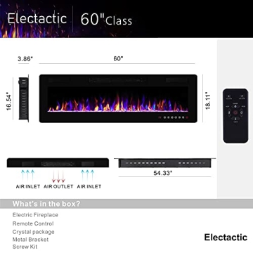 Electactic 60 Inch Electric Fireplace Remote Control Customizable Flames