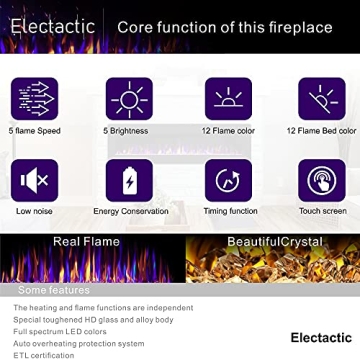 Electactic 60 Inch Electric Fireplace Remote Control Customizable Flames