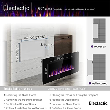 Electactic 60 Inch Electric Fireplace Remote Control Customizable Flames