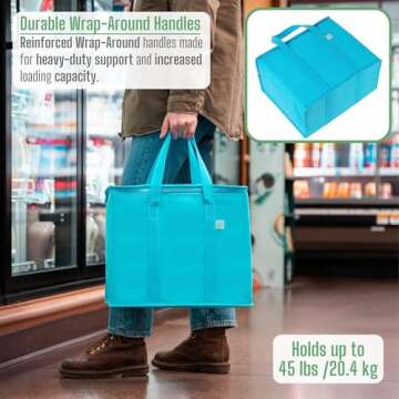 VENO 2 Pack Cooler Bag and Insulated Grocery Bags for Food Delivery, Collapsible Cooler, Reusable Shopping Bags for Groceries with zipper, Foldable, Heavy-Duty, Stands Upright (Cyan, 2 Pack)