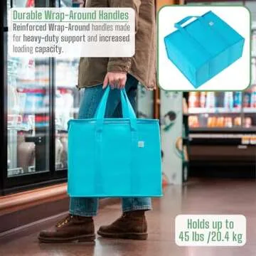 VENO 2 Pack Cooler Bag and Insulated Grocery Bags for Food Delivery, Collapsible Cooler, Reusable Shopping Bags for Groceries with zipper, Foldable, Heavy-Duty, Stands Upright (Cyan, 2 Pack)