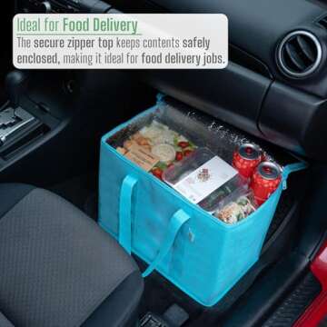 VENO 2 Pack Cooler Bag and Insulated Grocery Bags for Food Delivery, Collapsible Cooler, Reusable Shopping Bags for Groceries with zipper, Foldable, Heavy-Duty, Stands Upright (Cyan, 2 Pack)