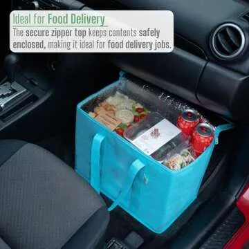 VENO 2 Pack Cooler Bag and Insulated Grocery Bags for Food Delivery, Collapsible Cooler, Reusable Shopping Bags for Groceries with zipper, Foldable, Heavy-Duty, Stands Upright (Cyan, 2 Pack)