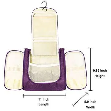 Hanging Toiletry Bag Extra Large Capacity | Premium Travel Organizer Bags For Men And Women | Durable Waterproof Nylon Bathroom, Shower, Makeup Bag For Toiletries, Cosmetics, Brushes (Purple)