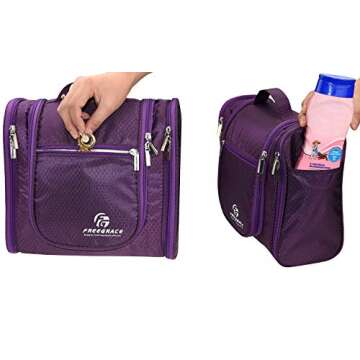 Hanging Toiletry Bag Extra Large Capacity | Premium Travel Organizer Bags For Men And Women | Durable Waterproof Nylon Bathroom, Shower, Makeup Bag For Toiletries, Cosmetics, Brushes (Purple)