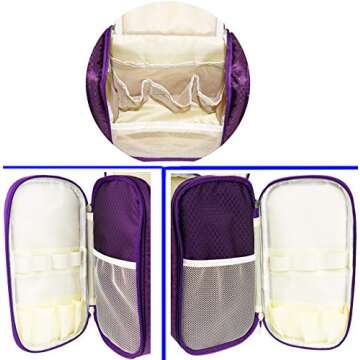 Hanging Toiletry Bag Extra Large Capacity | Premium Travel Organizer Bags For Men And Women | Durable Waterproof Nylon Bathroom, Shower, Makeup Bag For Toiletries, Cosmetics, Brushes (Purple)