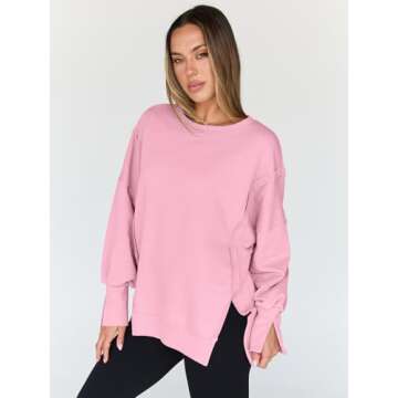 Trendy Queen Womens Oversized Sweatshirts Hoodies Crewneck Shirts Fall Outfits Teen Girls Y2k Winter Clothes Pink S