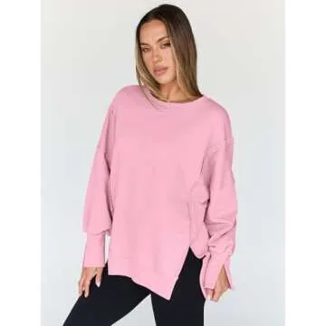 Trendy Queen Womens Oversized Sweatshirts Hoodies Crewneck Shirts Fall Outfits Teen Girls Y2k Winter Clothes Pink S
