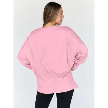 Trendy Queen Womens Oversized Sweatshirts Hoodies Crewneck Shirts Fall Outfits Teen Girls Y2k Winter Clothes Pink S
