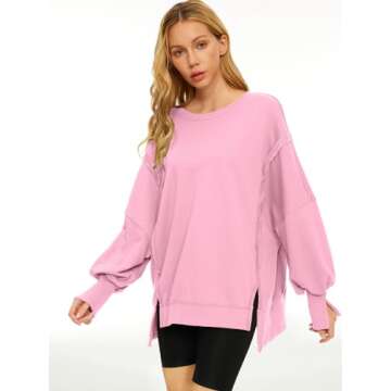 Trendy Queen Womens Oversized Sweatshirts Hoodies Crewneck Shirts Fall Outfits Teen Girls Y2k Winter Clothes Pink S