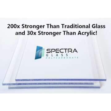 12"x18" (1/8") Spectra Glass Clear Polycarbonate Sheet. UV Coating on Both Sides. Impact and Weather Resistant. DIY, Arts, Crafts, Window Replacement. Sizes are Nominal Cut Within +-1/8". Made in USA
