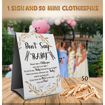 Muruseni Baby Shower Clothespin Game Sign and Clothespins
