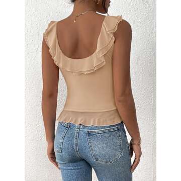 PRETTYGARDEN Women's Y2K Going Out Crop Top Summer Sleeveless Asymmetrical Mesh Tank Top Fitted Part...