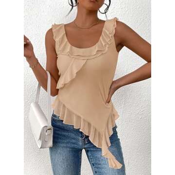 PRETTYGARDEN Women's Y2K Going Out Crop Top Summer Sleeveless Asymmetrical Mesh Tank Top Fitted Party Tops (Beige,Medium)