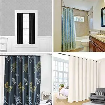 Refrze Room Divider Tension Curtain Rod, 122-150 Inch Tension Shower Curtain Rods, Curtain Rods No Drilling for Window,Adjustable Bathroom Stall Tension Pole-Black