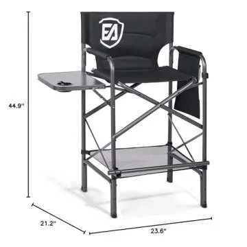 EVER ADVANCED 30.7" Seat Height Directors Chair for Makeup Artist with Side Table Easy Get in Out for Elderly Tall Camping Chair Supports 350lbs Black