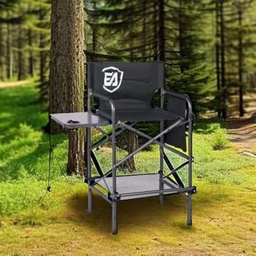 EVER ADVANCED 30.7" Seat Height Directors Chair for Makeup Artist with Side Table Easy Get in Out for Elderly Tall Camping Chair Supports 350lbs Black