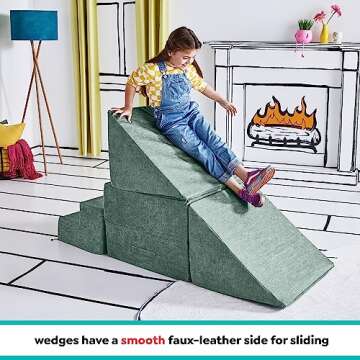 Yourigami Kids and Toddler Play Gym, Playroom Couch Set, Durable Modular Design, Green Meadows