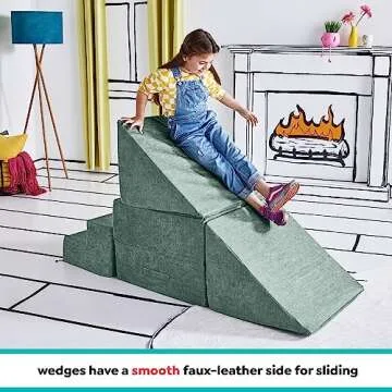 Yourigami Kids and Toddler Play Gym, Playroom Couch Set, Durable Modular Design, Green Meadows