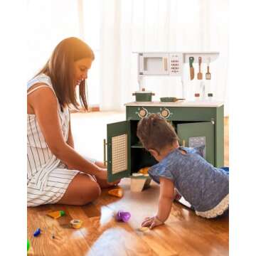 ROBUD Play Kitchen, Kids Kitchen Playset with Pretend Ice Cube Dispenser for Kids Aged 3+, Wooden To...