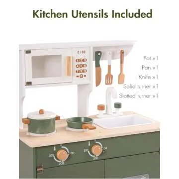 ROBUD Play Kitchen, Kids Kitchen Playset with Pretend Ice Cube Dispenser for Kids Aged 3+, Wooden Toy Kitchen of Birthday Gift to Kids, Vintage Green