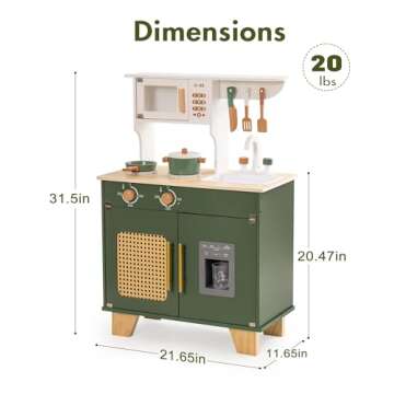 ROBUD Play Kitchen, Kids Kitchen Playset with Pretend Ice Cube Dispenser for Kids Aged 3+, Wooden Toy Kitchen of Birthday Gift to Kids, Vintage Green