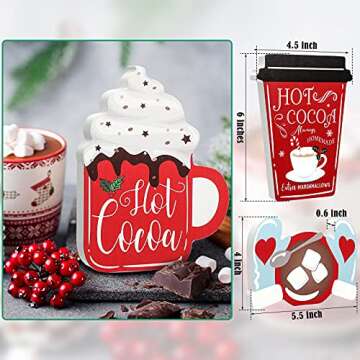 4 Pieces Christmas Hot Cocoa Tiered Tray Decor - Festive Wooden Signs for Winter