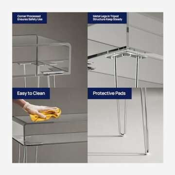 HMYHUM Small Acrylic Desk with Metal Legs, 31.5" L x 15.7" W x 31.2" H, Clear Desk for Laptop, Study, Writing for Home Office, Small Vanity Table, Modern, Easy Assembly