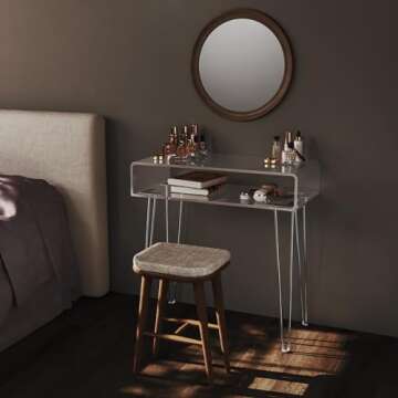 HMYHUM Small Acrylic Desk with Metal Legs, 31.5" L x 15.7" W x 31.2" H, Clear Desk for Laptop, Study, Writing for Home Office, Small Vanity Table, Modern, Easy Assembly