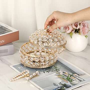 Hipiwe Crystal Jewelry Box Jewelry Trinket Organizer Box Gold Treasure Box Luxury Home Decor Ring Earrings Storage Holder Keepsake Box for Girls Women,X-Large