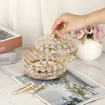 Hipiwe Crystal Jewelry Box Jewelry Trinket Organizer Box Gold Treasure Box Luxury Home Decor Ring Earrings Storage Holder Keepsake Box for Girls Women,X-Large