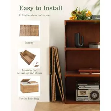 SETVSON Storage Basket with Lid Woven Storage Basket with 2 Separate Lid, 17.2 Gallon (65 L) Rattan Storage Basket Woven Storage Basket with Lid and Handles for Bedroom, Laundry Room Natural