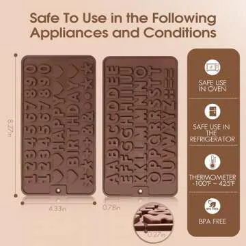 Silicone Letter Mold and Number Chocolate Molds with Happy Birthday Cake Decorations Symbols 2pcs