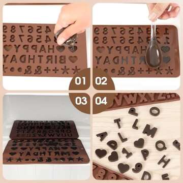 Silicone Letter Mold and Number Chocolate Molds with Happy Birthday Cake Decorations Symbols 2pcs