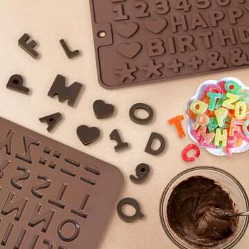 Silicone Letter Mold and Number Chocolate Molds with Happy Birthday Cake Decorations Symbols 2pcs