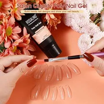 ROSALIND Poly Nail Gel Kit 2 oz Naked Orange Poly Extension Gel Nails, Poly Builder Nail Gel Neutral Poly Color Gel Strengthen Poly Nails Set with Brush and Poly Nail Gel Forms DIY at Home