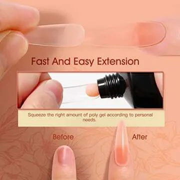 ROSALIND Poly Nail Gel Kit 2 oz Naked Orange Poly Extension Gel Nails, Poly Builder Nail Gel Neutral Poly Color Gel Strengthen Poly Nails Set with Brush and Poly Nail Gel Forms DIY at Home