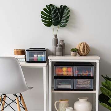 IRIS USA Plastic Stacking, Storage Organizer Unit with Sliding Drawer for Clothes Bedroom Kitchen Under Sink Pantry Craft Room Bathroom Dorm Office, 7 Qt. - 4 Pack, Black